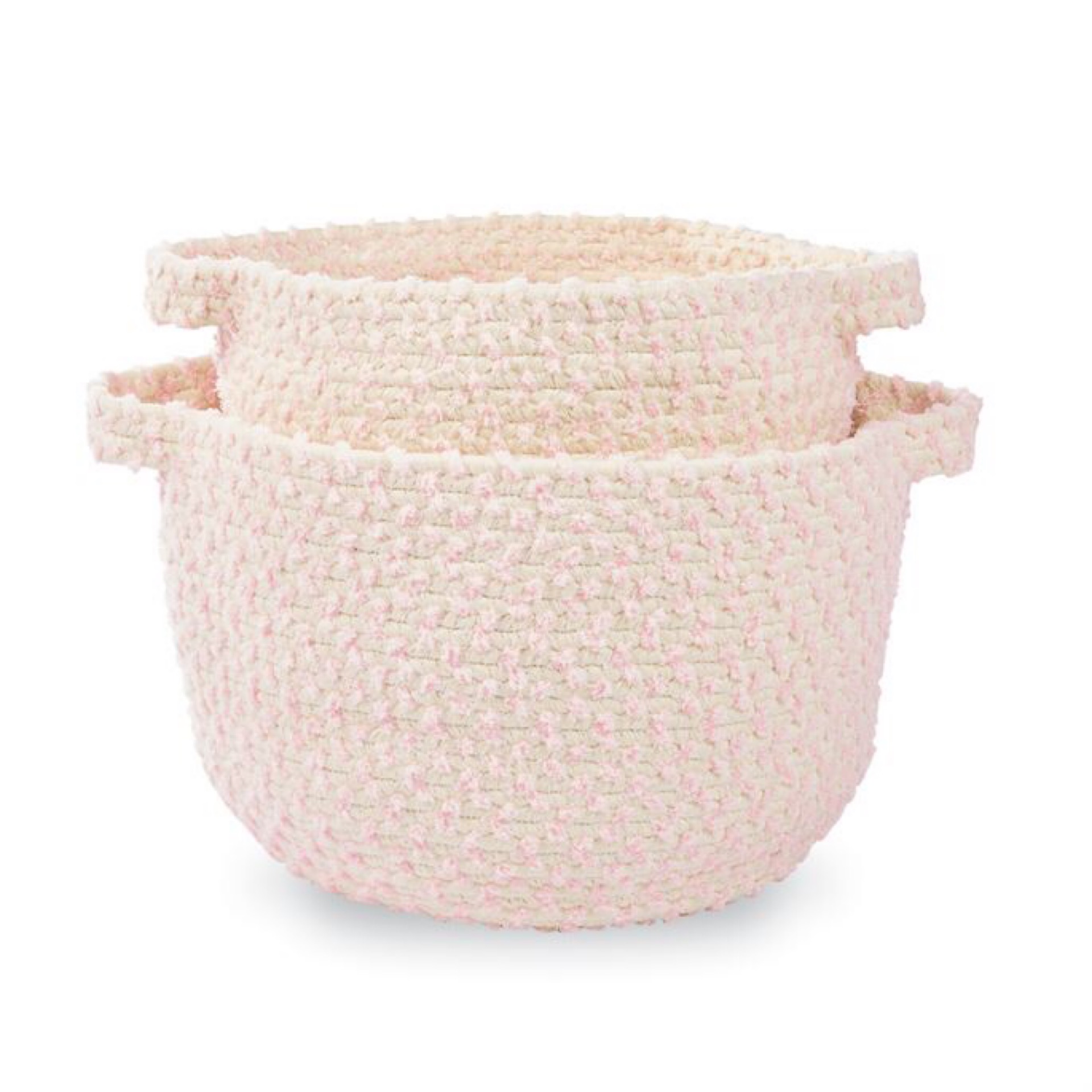 Large 9 x 12 1/2 Dia Small 8 x 11 Dia Mud Pie Pink Chenille Rope Basket Set 
